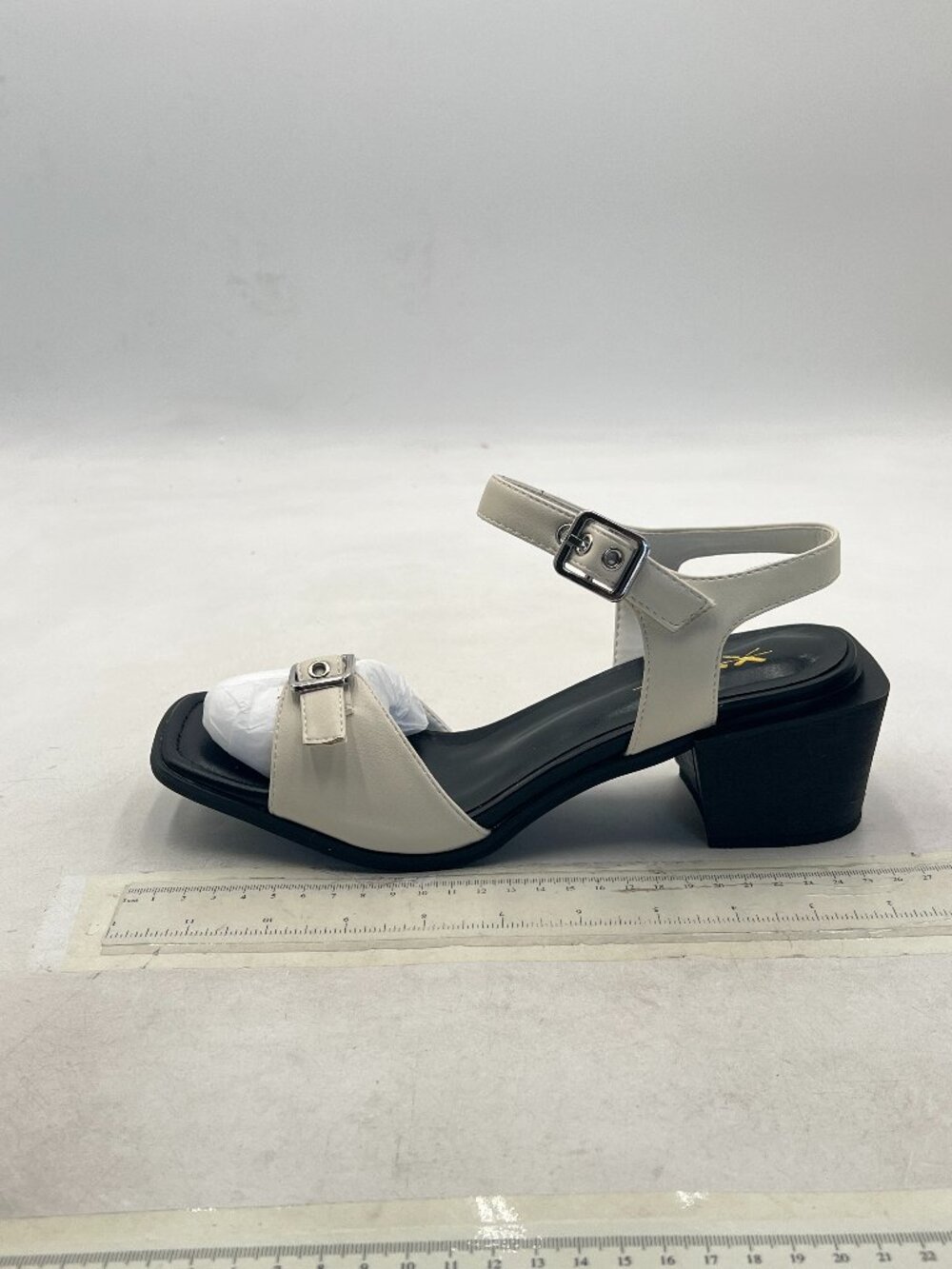 XYD White Open Toe Chunky Heel Cross Ankle Strap with Buckle Slingback Sandals
